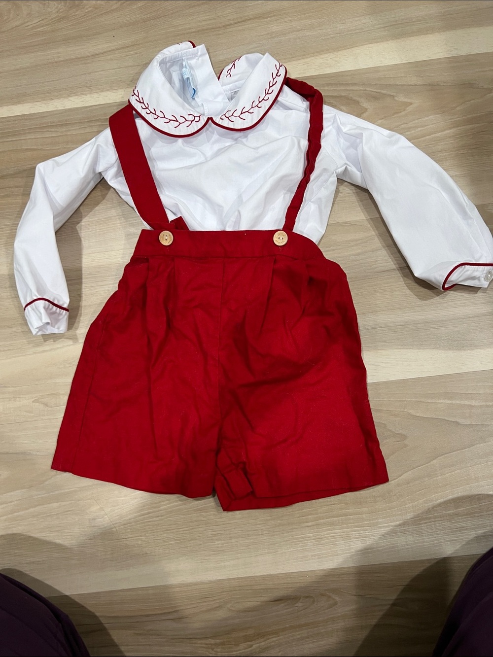 Little English Red and White Suspender Overalls Set